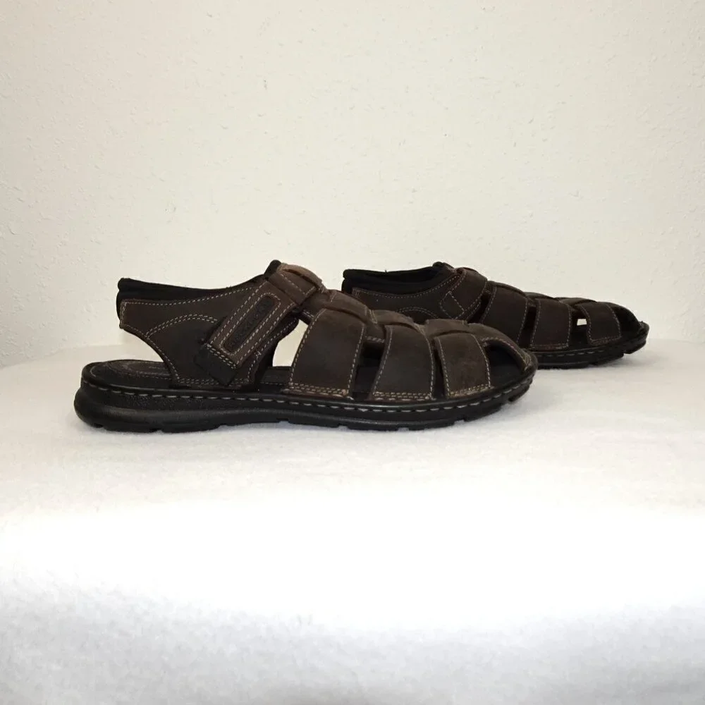 Rockport Fisherman Sandals Men’s Size 10 Brown Leather Casual Comfort Easy Close